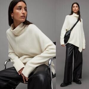 AllSaints Ivory Asymmetric Roll Neck Wool Yak Sweater XS